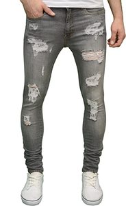 <b>Men</b> Slim Straight Jeans Distressed Colored Wash Yoga Workout Denim <b>Pants</b> Spandex Cotton - Product Image 2