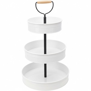 Best Selling 3-Tier Antique Copper Iron Metal Serving Tray Stand With <b>Wooden</b> Handle <b>And</b> <b>Black</b> Poll In Center Round Shape - Product Image 3