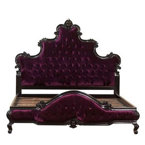 Cama Tradicional Gótica con Tapicería de Terciopelo Lujoso, Madera de Caoba Tallada a Mano, Personalizable, Hecha en Indonesia - Product Image 1