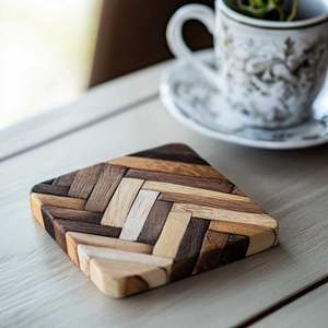 Wooden <b>Coaster</b> With Natural Wood Finish Suitable <b>For</b> Coffee Tea And Cold <b>Drink</b> Placement - Product Image 5
