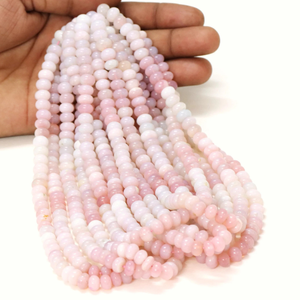 ลูกปัดโอปอลสีชมพูทรงรอนเดล: ร้อยเป็นสายยาว 15 นิ้ว, พลอยเรียบ, สำหรับทำเครื่องประดับ - Product Image 1