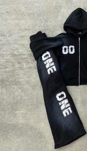 Conjunto Deportivo para Hombre en Felpa Francesa Lavada con Ácido, Sudadera con Capucha y Cremallera con Estampado DTG y Pantalones Acampanados, Logotipo Personalizado, Unisex - Product Image 2