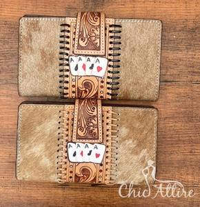 Cartera tallada a mano con estilo para mujer, funda de teléfono de embrague, Cartera de cuero de piel de vaca con estilo, carteras de cuero occidental de usos múltiples - Product Image 1