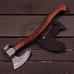 Hacha Tomahawk de Acero de Damasco Industrial Premium, Forjada a Mano, Hacha de Batalla para Campamento, Caza y Actividades al Aire Libre, Mango de Madera de Palisandro con Funda - Product Image 4