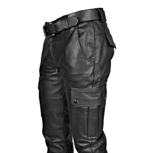 High Quality Latest Fashion Custom Design <b>Black</b> Leather <b>Pants</b> Men - Product Image 4