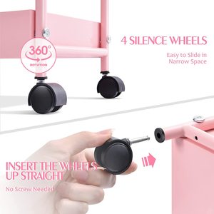 3 Tier Cán Kim Loại giỏ hàng kim loại màu hồng tiện ích lưới giỏ hàng với khóa màu hồng cán giỏ hàng với xử lý cho văn phòng nhà bếp thanh - Product Image 3