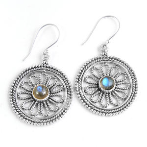 Boucles d'oreilles pendantes pour femmes en argent sterling 925 cadeau de Noël avec malachite labradorite turquoise pierres précieuses placage or mariages - Product Image 3