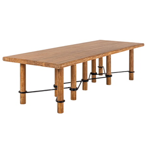 Modern Dining <b>Table</b> With Rustic Brown Matt Finish Solid Acacia Wooden Top Stunning Strong 9 <b>Legs</b> Beautiful Kitchen Dining <b>Table</b> - Product Image 1