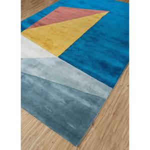 Tapis géométrique en laine et viscose bleu Caliedo, tufté à la main, pour salon, 4 m de large, rectangulaire, 10 mm, pour couloir, modèle Tnq-1510 - Product Image 2