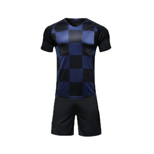 Ensemble de maillot et short de football à carreaux noirs et bleus personnalisés, léger, à séchage rapide, uniforme d'équipe pour l'entraînement et les matchs - Product Image 1