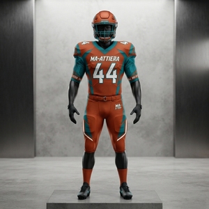 Custom Orange Teal American Football Jersey <b>Padded</b> <b>Pants</b> Set Team Uniform Sportswear Wholesale Manufacturer Supplier - Product Image 4