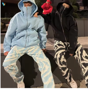 เสื้อฮู้ดดี้ผู้ชายสไตล์วินเทจแบบสองชั้น ซิปคลุมหน้า มีฮู้ด กระเป๋า ทรงหลวม ไหล่ตก ผ้าหนา น้ำหนักมาก ทรงโอเวอร์ไซส์ - Product Image 2