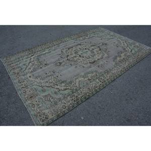 Classic Vintage Turkish Rug 5.8 X 9.2ft Green Beige Wool Large Area Rectangle Patchwork Abstract for Hallway Room Rug Latex - Product Image 2