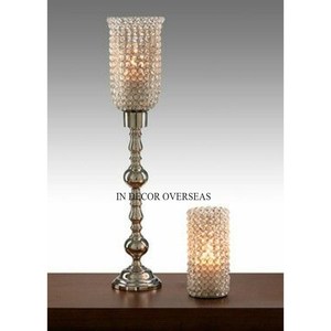 เชิงเทียนลูกปัดคริสตัลใสขาตั้งขัดเงาเครื่องเงินอะลูมิเนียมหล่อจากอินเดีย - Product Image 1