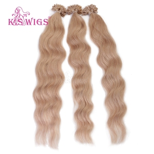 K.SWIGS 18 #   Extensiones de Cabello Rubio con Punta en V, Cabello Humano Remy de Doble Trama, Ondulado, 10-30 Pulgadas, 50g/50 Piezas, Cabello con Queratina, Premium - Product Image 2
