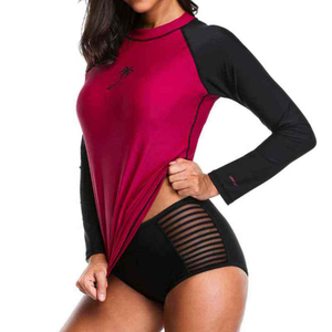 ชุดว่ายน้ำแรชการ์ดผู้หญิงแบบสองชิ้น ทรงสูง ขาสั้น ป้องกันแบคทีเรีย โลโก้ด้านหน้า ผ้ายืด/โพลีเอสเตอร์ ผลิตจากโรงงาน - Product Image 6