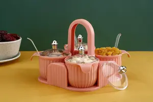 <b>Plastic</b> Cresta Dry Fruit Box 4 Compartment Round <b>Plastic</b> <b>Tray</b> With Lift Lids 4 Spoons Non-Slip <b>Tray</b> Multi Purpose - Product Image 2