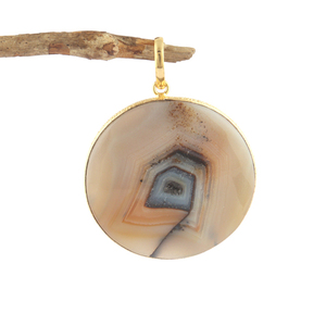 จี้สร้อยคอหินโมราธรรมชาติ24K เคลือบทอง24K ฝังหนามเตย - Product Image 1