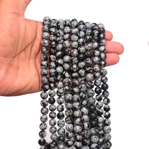 Chaîne de perles rondes en obsidienne flocon de neige naturelle, 15 pouces, pierre précieuse noire, marque Chakralum, pour la fabrication de bijoux, vente en gros - Product Image 2