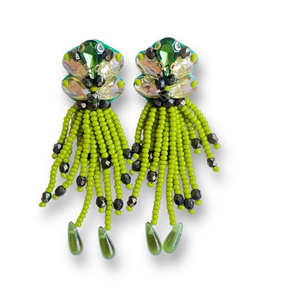 Rhinestone Cluster <b>Earrings</b>, Beaded <b>Green</b> <b>Earrings</b>, Crystal Statement <b>Earrings</b> Fringe Tassel <b>Earrings</b> - Gold - Long - Product Image 2