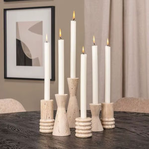 Porte-bougie en marbre travertin massif, construction robuste et lourde, accessoire de décoration d'intérieur haut de gamme - Product Image 1