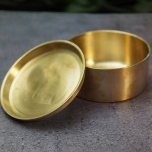 Compact brass <b>pill</b> <b>box</b> with secure lid for holding herbal medicine capsules while traveling across different cities - Product Image 5