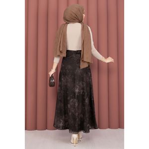 Jupe courte droite en tulle marron à motif batik, taille empire, en organza doux et respirant avec broderie, taille XS - Product Image 4