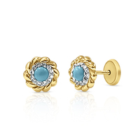 Pendientes Clásicos de Oro Amarillo con Circonitas y Piedras Naturales, Diseño de Flor, Regalo para Mujer