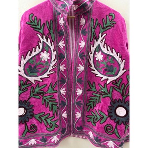Autumn the Pomegranate Garden Hand-Embroidered Velvet <b>Jacket</b> Fuchsia Magenta Suzani Style - Product Image 4
