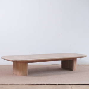 Mesa de centro de madera de teca maciza moderna, muebles de exterior versátiles de forma ovalada para sala de estar o uso en hoteles - Product Image 1