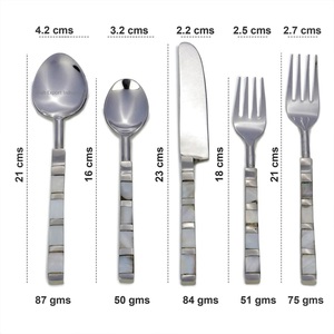 Juego de cubiertos de metal pulido plateado con mango de nácar, juegos de cubiertos de vajilla para bodas, hogar, uso en hoteles - Product Image 4