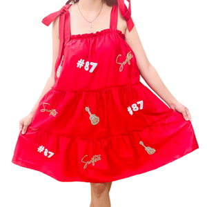 Vestido Midi sin Mangas con Cuello Cuadrado, Tejido, Cintura Natural, Estilo Swiftie, con Parches de Cuentas y Capas, para Conciertos - Product Image 1