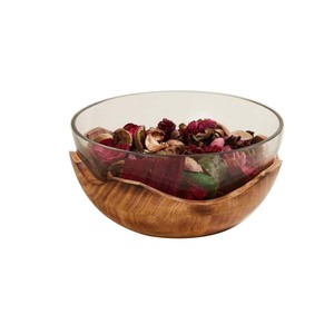 Hand Engraved Decorative Dry Fruit Storage Rounded Wooden Serving <b>Bowl</b> Inner Enamel Printed Design Wooden <b>Bowl</b> - Product Image 2