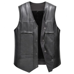 Stock disponible Chaleco de cuero de grano completo para hombre Chaleco de cuero para hombre abrigo 2025 nueva chaqueta cálida sin mangas de otoño - Product Image 1