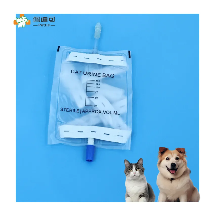 PETTIC Veterinary Surgery Disposable PVC Urine Drainage Collection Bag with Outlet Valves