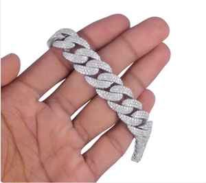 Bracelet en or blanc à maillons cubains, bracelet en or blanc à maillons cubains pour homme, bracelet en or rose avec diamants baguette, bracelet hip hop - Product Image 2