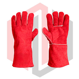 Welding <b>Gloves</b> <b>Red</b> Heat Fire Resistant Leather Anti-Static Tear-Resistant 11 oz 14-inch Knit Wrist Silicone-Free Powder-Free for - Product Image 1