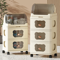 Boîte de rangement pour articles de bébé à 2/3/4/5 étages, design de dessin animé, chariot de rangement en plastique à roulettes avec tiroirs coulissants