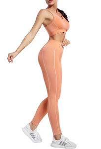 Ensembles de fitness pour femmes taille haute personnalisés sans couture 2 pièces vêtements d'entraînement ensemble de yoga respirant en motif solide - Product Image 3