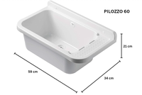 Évier utilitaire de style européen moderne fabriqué en Italie, kit de vidange mural de luxe pour salle de bain inclus, égouttoir en résine PP écologique moulé