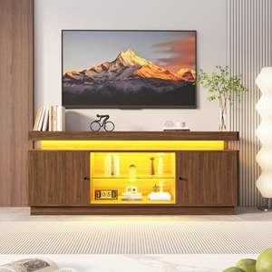 Mobile TV in Legno di Noce con Luci LED, Top Flottante, Stile Mid-Century Moderno, Centro Intrattenimento, Console Multimediale, Arredamento per la Casa - Product Image 6