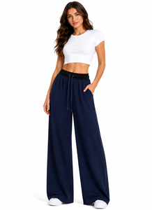 Pantalones Anchos de Cintura Alta JELEEY, Cintura Elástica, Color Sólido, Ropa Deportiva Casual para Mujer, Spandex/Poliéster, Secado Rápido, Talla S - Product Image 2