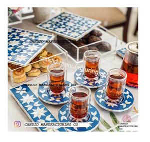 Plateau acrylique de luxe fait main avec plateau arabe désossé incrusté de nacre ou sous-verres pour servir - Product Image 1