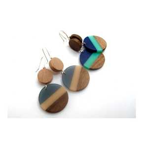 Pendientes de madera de estilo bohemio de verano, juego de resina de madera de Color océano, auricular acrílico para mujer - Product Image 4