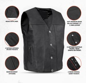 เสื้อกั๊กหนังสำหรับผู้ชายแบบสั่งทำพิเศษ ระบายอากาศได้ดี กันน้ำ กันลม แห้งเร็ว หนังแท้แบบฟูลเกรน สไตล์สตรีทแวร์ - Product Image 3