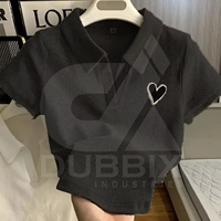 LDBIX T-shirt unisexe blanc décontracté à manches courtes avec motif cœur brodé, style preppy écologique, tricoté, coupe classique, pour tous