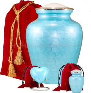 Urne funéraire en aluminium de taille personnalisée pour restes funéraires, ensemble d'urnes funéraires avec urnes en forme de cœur et de souvenir, finition émaillée bleue - Product Image 6