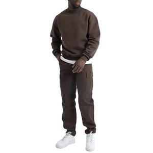 Suéter de cuello redondo marrón oscuro, sudaderas en blanco de felpa francesa de algodón transpirable para hombre, suéter liso con hombros caídos, sudaderas con capucha de gran tamaño - Product Image 3