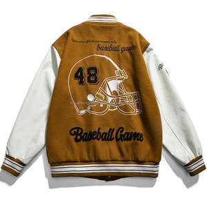 OEM 100% <b>Wool</b> Chenille Embroidery Varsity Jacket for Men Vintage <b>Brown</b> Stand Collar Winter Season Front Logo - Product Image 2