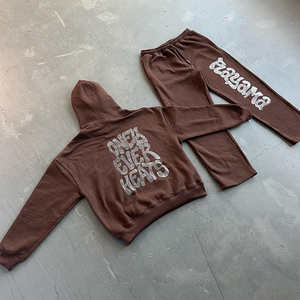 2024 Custom Acid Vintage Streetwear Flared <b>Y2K</b> <b>Tracksuit</b> 500 Gsm 100% Cotton Man Hoodies Unisex Winter Set with Rhinestone - Product Image 2